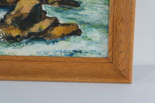 Load image into Gallery viewer, Vintage Original Oil Painting Rocky Coast Seascape Oak Frame 29 x 23
