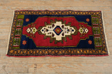 Load image into Gallery viewer, Antique Tribal Rug 20x36 Red Blue Geometric Caucasian Style Wool
