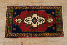 Load image into Gallery viewer, Antique Tribal Rug 20x36 Red Blue Geometric Caucasian Style Wool
