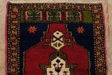 Load image into Gallery viewer, Antique Tribal Rug 20x36 Red Blue Geometric Caucasian Style Wool
