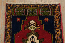 Load image into Gallery viewer, Antique Tribal Rug 20x36 Red Blue Geometric Caucasian Style Wool
