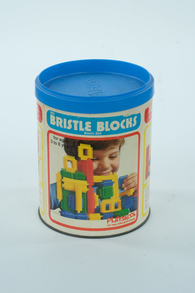 Vintage Playskool Bristle Blocks — Basic Set in Original Tin