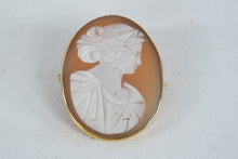 Load image into Gallery viewer, Vintage Shell Cameo Brooch Gold Tone Setting Classical Lady Portrait
