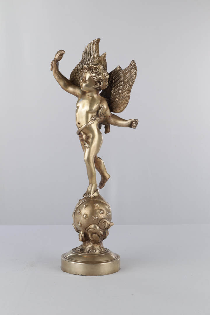 Bronze Winged Cherub Statue on Celestial Globe -18