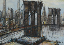Load image into Gallery viewer, Brooklyn Bridge Original Oil Painting – Dynamic Urban Abstract by Ducham – Framed 31&quot; x 27.5&quot;
