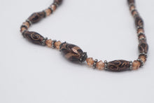 Load image into Gallery viewer, Brown Glass Bead Necklace Copper Swirl Peach Crystal Silver Tone
