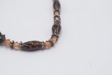 Load image into Gallery viewer, Brown Glass Bead Necklace Copper Swirl Peach Crystal Silver Tone
