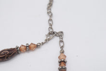 Load image into Gallery viewer, Brown Glass Bead Necklace Copper Swirl Peach Crystal Silver Tone
