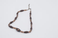 Load image into Gallery viewer, Brown Glass Bead Necklace Copper Swirl Peach Crystal Silver Tone
