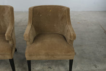 Load image into Gallery viewer, Pair of Vintage Tan Velvet Tufted Barrel Back Accent Chairs
