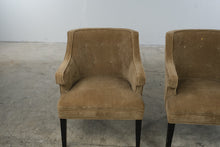 Load image into Gallery viewer, Pair of Vintage Tan Velvet Tufted Barrel Back Accent Chairs
