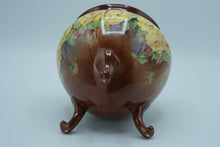 Load image into Gallery viewer, Hand-Painted Brown Ceramic Planter with Yellow Roses – 7” Round Footed Pot
