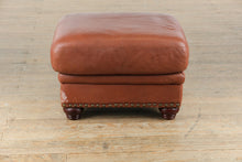 Load image into Gallery viewer, Brown Leather Ottoman with Nailhead Trim
