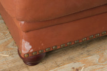 Load image into Gallery viewer, Brown Leather Ottoman with Nailhead Trim
