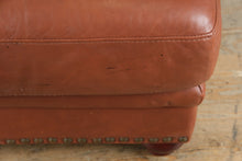 Load image into Gallery viewer, Brown Leather Ottoman with Nailhead Trim

