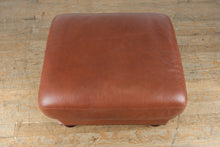 Load image into Gallery viewer, Brown Leather Ottoman with Nailhead Trim
