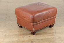 Load image into Gallery viewer, Brown Leather Ottoman with Nailhead Trim
