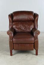 Load image into Gallery viewer, Traditional Brown Leather Recliner Chair with Nailhead Trim and Wingback Design
