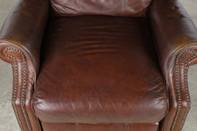 Load image into Gallery viewer, Traditional Brown Leather Recliner Chair with Nailhead Trim and Wingback Design
