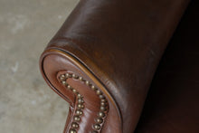 Load image into Gallery viewer, Traditional Brown Leather Recliner Chair with Nailhead Trim and Wingback Design
