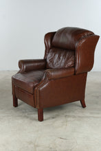 Load image into Gallery viewer, Traditional Brown Leather Recliner Chair with Nailhead Trim and Wingback Design
