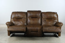 Load image into Gallery viewer, Brown Genuine Leather Triple Reclining Sofa with Manual Recliners

