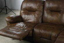 Load image into Gallery viewer, Brown Genuine Leather Triple Reclining Sofa with Manual Recliners
