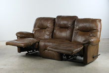 Load image into Gallery viewer, Brown Genuine Leather Triple Reclining Sofa with Manual Recliners

