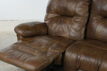 Load image into Gallery viewer, Brown Genuine Leather Triple Reclining Sofa with Manual Recliners
