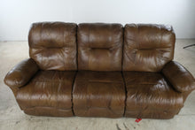Load image into Gallery viewer, Brown Genuine Leather Triple Reclining Sofa with Manual Recliners
