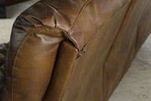 Load image into Gallery viewer, Brown Genuine Leather Triple Reclining Sofa with Manual Recliners
