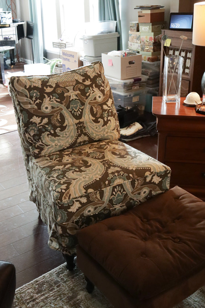 Brown & Aqua Patterned Slipper Chair – Furnitureland South