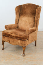 Load image into Gallery viewer, Traditional Wingback Lounge Chair in Brown Velvet Upholstery
