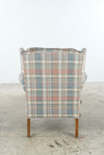 Load image into Gallery viewer, Broyhill Traditional Wingback Chair with Pastel Plaid Upholstery and Wood Legs

