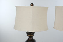 Load image into Gallery viewer, Pair Rubbed Bronze Urn Table Lamps 30 Inch Linen Shades Transitional Decor
