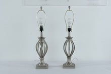 Load image into Gallery viewer, Modern Brushed Nickel Table Lamps Set of 2 With Gray Drum Shades
