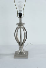 Load image into Gallery viewer, Modern Brushed Nickel Table Lamps Set of 2 With Gray Drum Shades
