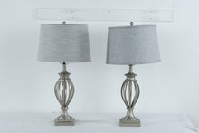 Load image into Gallery viewer, Modern Brushed Nickel Table Lamps Set of 2 With Gray Drum Shades
