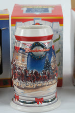 Load image into Gallery viewer, Budweiser Holiday Beer Steins Lot 1998 1999 2001 2012 Clydesdales w/ Boxes
