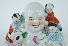 Load image into Gallery viewer, Chinese Porcelain Laughing Buddha With Children Figurine Made in China 10 Inch
