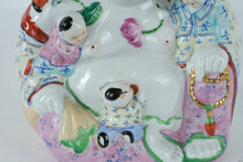 Load image into Gallery viewer, Chinese Porcelain Laughing Buddha With Children Figurine Made in China 10 Inch
