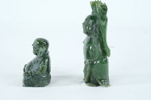 Load image into Gallery viewer, Carved Green Stone Laughing Buddha Figurines Pair Miniature Sculpture Set
