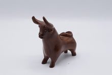 Load image into Gallery viewer, Hand Carved Wood Bull Figurine 4 Inch Rustic Folk Art Sculpture
