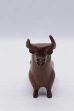 Load image into Gallery viewer, Hand Carved Wood Bull Figurine 4 Inch Rustic Folk Art Sculpture
