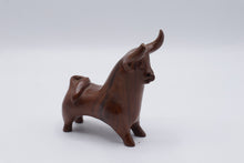 Load image into Gallery viewer, Hand Carved Wood Bull Figurine 4 Inch Rustic Folk Art Sculpture

