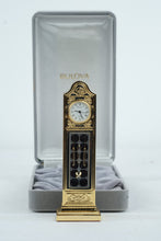 Load image into Gallery viewer, Bulova Miniature Grandfather Style Quartz Clock Gold Tone Japan 1988 B0550 With Box
