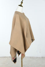 Load image into Gallery viewer, Burberry London Camel Wool Cashmere Check Reversible Zip Cape Poncho Italy
