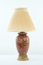 Load image into Gallery viewer, Burgundy &amp; Gold Urn Table Lamp – Embossed Floral Design – 29.5&quot; Tall
