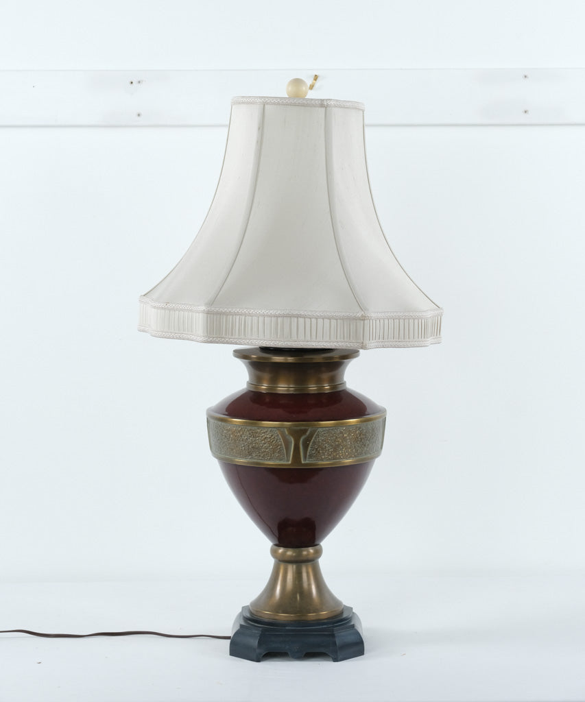 Regal Burgundy & Brass Urn Lamp