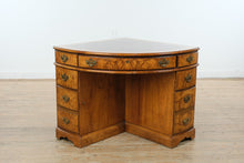 Load image into Gallery viewer, Rare Antique Burl Wood Corner Writing Desk with Inlaid Top &amp; Brass Hardware
